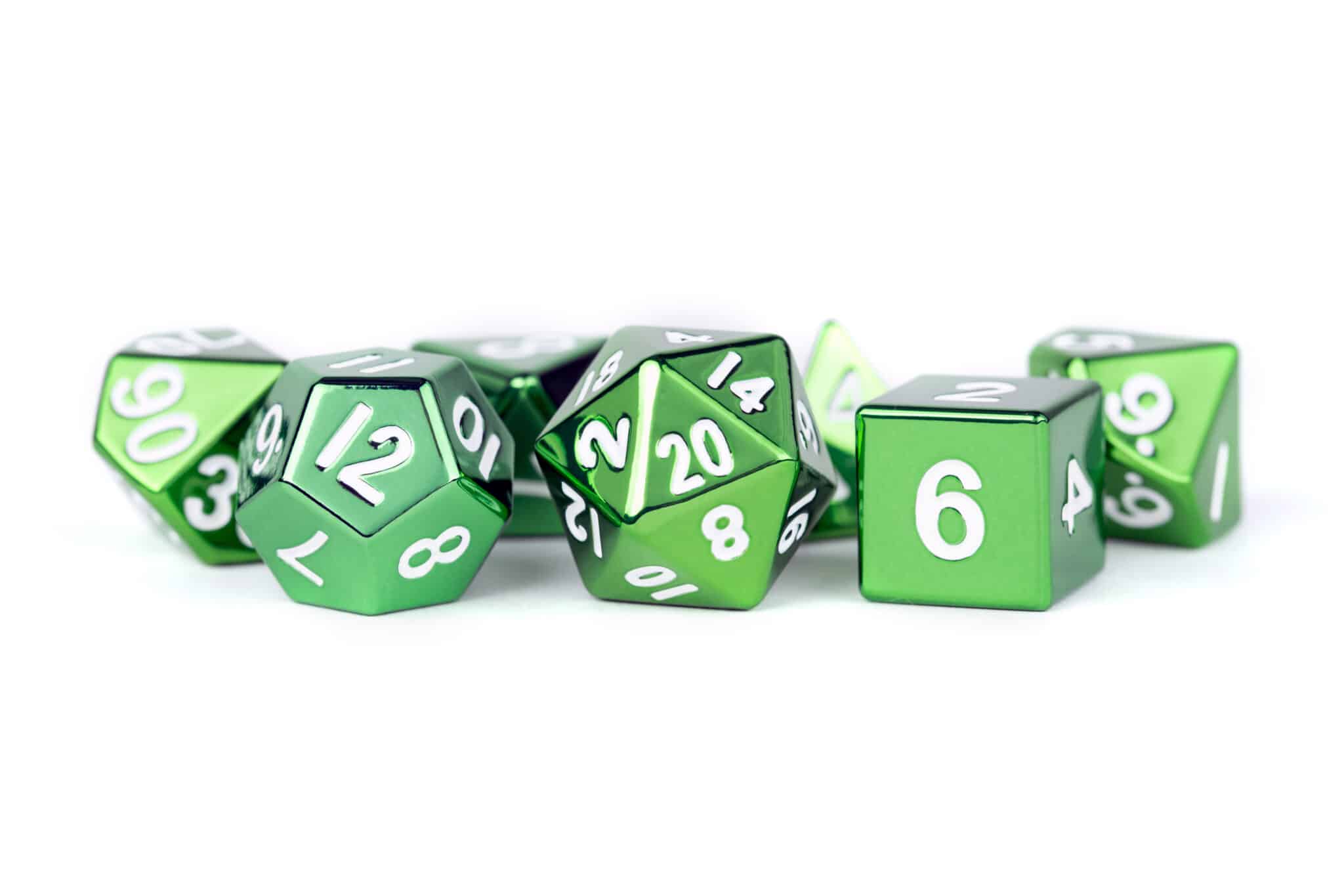 MDG Green w/ White Metal Dice 7pc Set image 0